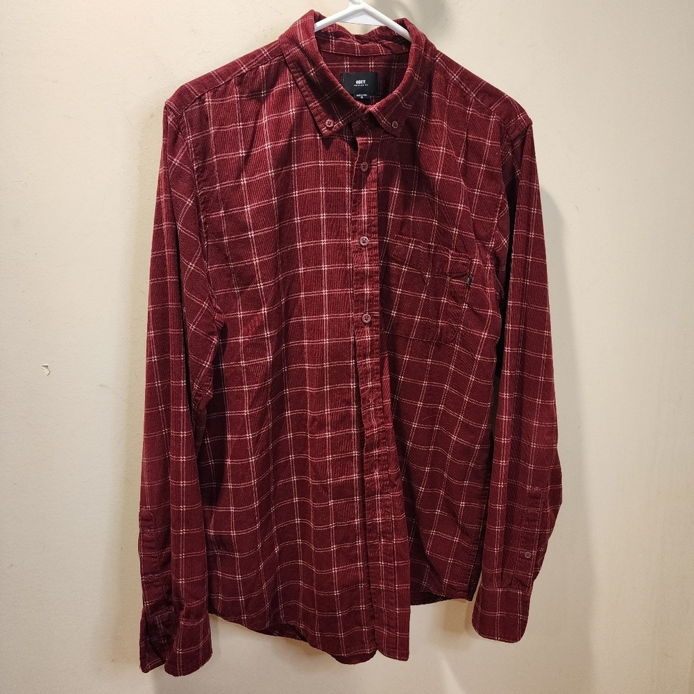 Obey Men's Red Plaid Cotton Long Sleeves Shirt size M